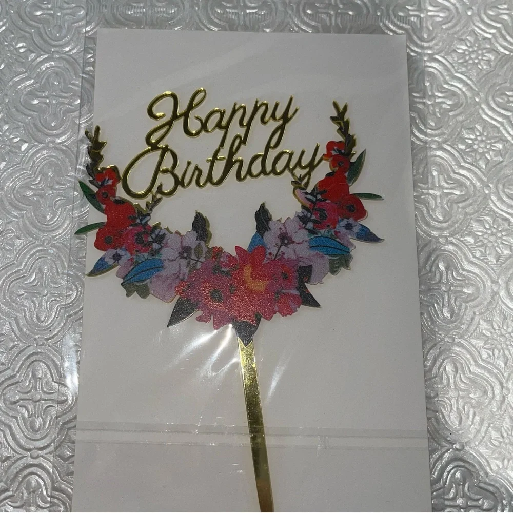 Cake Topper | Birthday Cake | Birthday Cake Topper - New- Happy Birthday- Floral